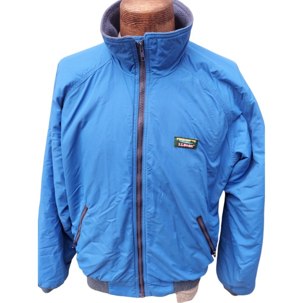 VTG L.L. BEAN Light Blue Full Zip Fleece Lined Warmup Jacket Size Large USA